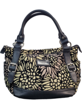 Relic Collection Hand Bag Black Yellow Tan Floral Flocked Canvas Zip Clo... - $18.05