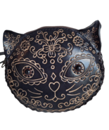 Sugar Skull Cat Leather Wristlet Wallet Change Coin Purse Zip Closure Charm - $17.12