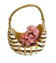 Vintage Artisan Made Miniature Pottery Basket with Handle - £14.64 GBP