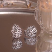 Minar Fantasy Bling Bling CZ Zircon Flower Earring for Women Femme Silver Color  - £9.14 GBP