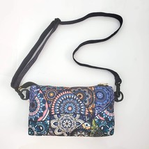 Handmade Blue Canvas Kaleidoscope Floral Crossbody Bag Clutch 10&quot; x 7&quot; x 2&quot; - £21.33 GBP