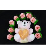 Soap Flowers Boxed Gift Set ~ Pink Plush Bear w/Heart Shape Bar &amp; Rose B... - £11.68 GBP