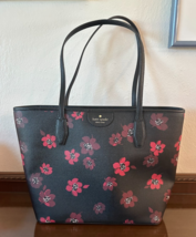 Kate Spade Dancing Blooms Black Lori Zip with Ranges of Pinks Floral Tote - $149.99