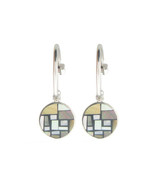 Fronay Vintage Button Mother of Pearl Hoop Earrings in 925 Sterling Silver - $67.21 CAD