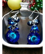 Deep Blue Crystal Dangle Drop Earrings – 1.75&quot; Statement Jewelry Gift fo... - $272.68 MXN