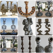 Candlestick Candle Holder Candelabra Bronze Brass Silver Vintage Antique Rare №1 - £12.42 GBP+