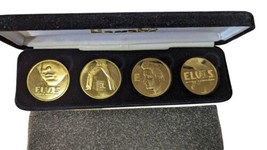 Vintage ELVIS PRESLEY 4 Coin Set from Harrah&#39;s in Original Velvet Case  - $28.50