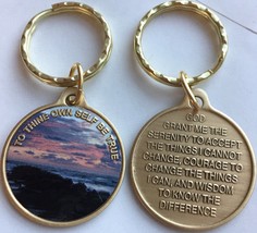 To Thine Own Self Be True Beach Sunrise Color Bronze Keychain AA Serenity Prayer - $13.85