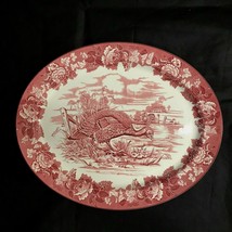 Antique Woods Staffordshire Red Transferware Turkey Platter Thanksgiving... - $233.78
