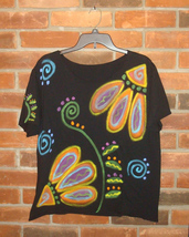 Colorful Abstract Flower Art Hand Painted Raw Edge T-shirt Unisex Size L - $21.68
