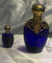 Vintage Avon Cobalt Blue with Gold Tops - Small And Large Perfume Bottles - $10.89