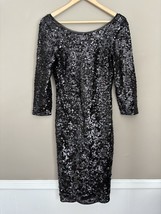 laundry By Shelli Segal Women&#39;s Black Long Sleeve Sequined Cocktail Dres... - $665.17 MXN