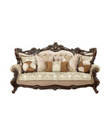 42&quot; Beige Polyester Blend Curved Damask Sofa And Toss Pillows With Brown... - $5,716.31 CAD