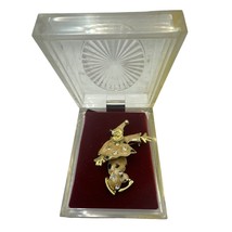 Vintage Articulated Clown Pin Brooch Tan and Gold with Gift Box - £15.56 GBP