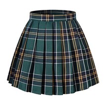 Girl&#39;s A-line Kilt Plaid Pleated Skirts (XS,Dark Green Mixed White) - £15.54 GBP