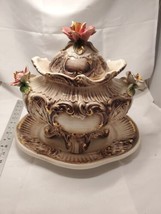 Vintage Capodimonte Porcelain Footed Flower Compote Bowl With Lid &amp; Unde... - £83.10 GBP