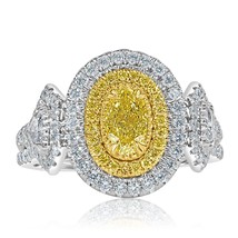 GIA Certificato 1.58 CT Naturale Decorato Giallo Ovale Diamond Anello 18k Bianco - £3,404.41 GBP