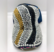 New Stone &amp; Pearl Denim Blue Cap. Adjustable Stones Gold White Black Gli... - $29.67