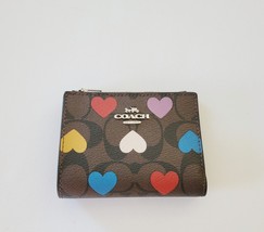 Coach CP424 Multicolor Heart Hearts Signature Bifold Wallet Brown Black - £62.49 GBP