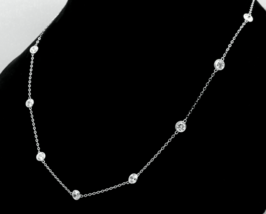 Moissanite Bezel Set Station Necklace 2Ct Round Cut 14k White Gold Plated Silver - £43.85 GBP