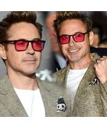 Rectangle Tony Stark Sunglasses Men Red Lens Brand Designer Fashion Iron... - $16.48