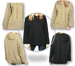 Hoodie Pullover Sweatshirt Black or Tan Size Small or Med Favlux Laced Sleeves - £8.80 GBP