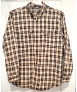 Carhartt Long Sleeve Button Up Shirt Mens Large Plaid 100% Cotton Brown - $21.80