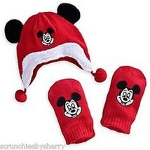 Disney Store Mickey Mouse Knit Hat and Mittens Baby Red Size 6-12 Months New - £19.94 GBP
