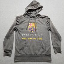 FCB Barcelona Soccer Hoodie Mens Small Gray Pockets Pullover Logo - $341.38 MXN