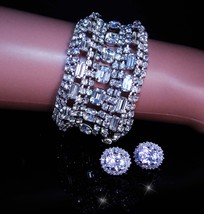 Vintage 11 row bracelet Rhinestone bracelet Clip on earrings BRILLIANT B... - $195.00