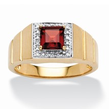 10K Gold 1.35 Tcw Square Cut Garnet Diamond Accent Ring Size 9 10 11 12 13 - £721.64 GBP