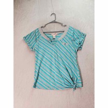Ocean Pacific Blouse Top Girls Large Blue Gray Stripe Cotton Short Sleev... - $10.29