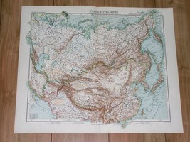 1912 Map Of Northern Asia China Tibet Mongolia Japan Korea Russia Siberia - £24.42 GBP