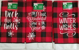 Christmas Towels Red Black Plaid w Classic Slogans, Select Slogan - £2.33 GBP