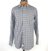 Peter Millar Button Front Shirt Green Blue Check Plaid Mens Medium - $35.63