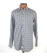 Peter Millar Button Front Shirt Green Blue Check Plaid Mens Medium - $35.63