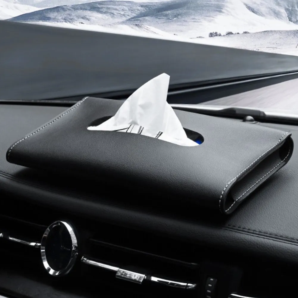 PU Leather Car Sun Visor Hanging Tissue Box Holder 23*13*2.5cm Car Tissue Boxes - £8.29 GBP