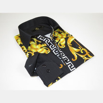 Men's Sports Shirt By Barocco Fashion Printed Long Sleeves Soft Feel EFS75 Black image 3