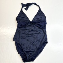 Lauren Ralph Lauren Halter Swimsuit Women 8 Navy Blue Floral Embroidered 1 Piece - £19.17 GBP