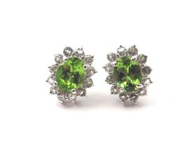 Silver 925 Flower Shape Studs With CZ &amp; Peridot August Birthstone Earrings - $35.00