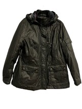 PENDLETON Womens Raincoat Jacket Green Full Zip Removable Hood Flannel L... - $75.83