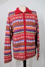 Hanna Andersson Women&#39;s L Red Cotton Fair Isle Zip Cardigan Sweater Jacket - £42.37 GBP