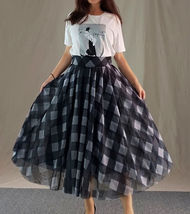 BLACK PLAID Tulle Skirt Outfit Women Plus Size A-line Tulle Midi Skirt image 5