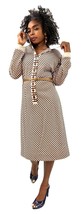 Leslie Fay VTG 1970s Mod Shirt Dress Tan White Check Poly Knit NWT Self ... - $108.90