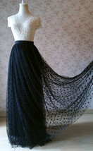 Black Tulle Maxi Skirt Outfit Women Custom Plus Size Black Dot Tulle Skirt image 1