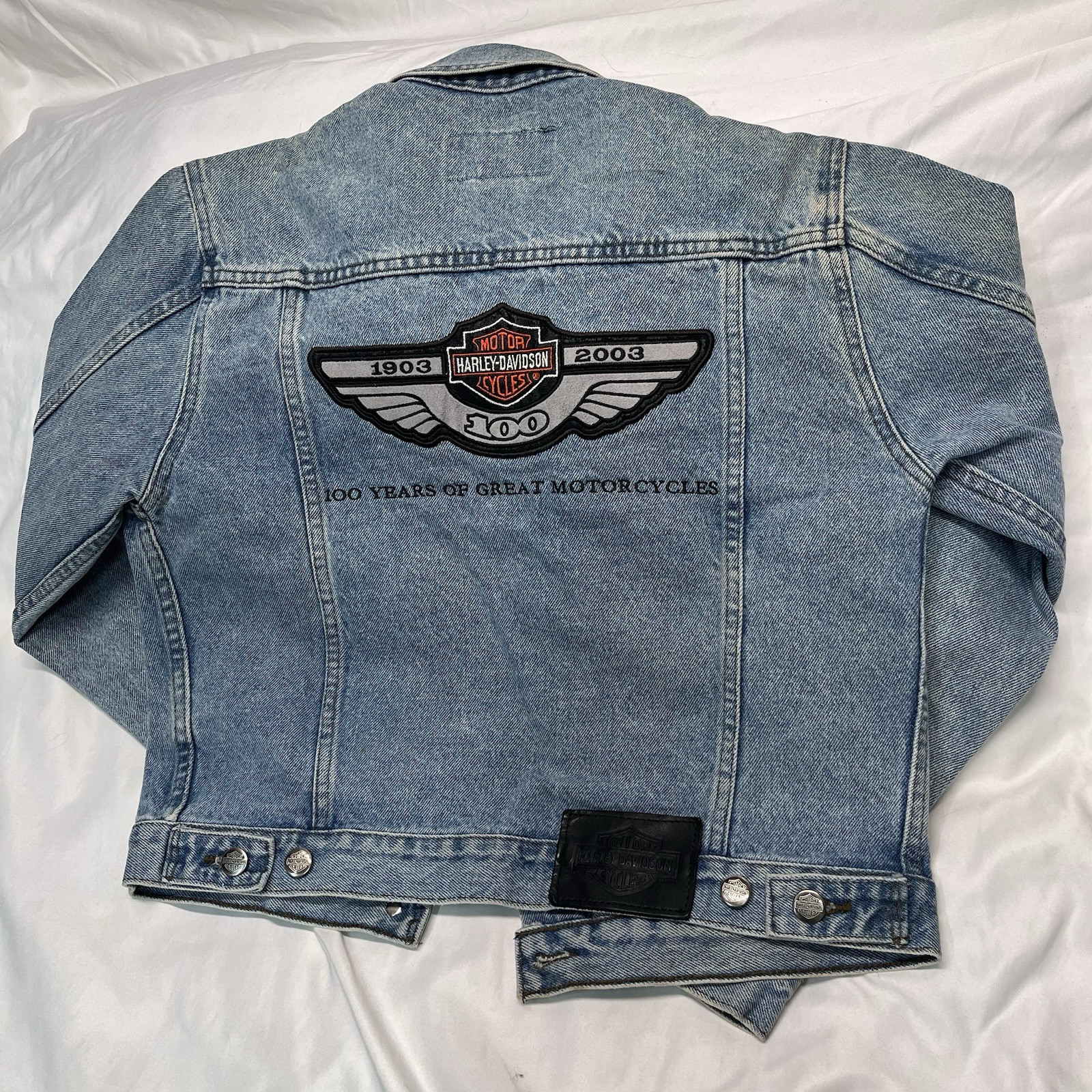 Vintage Harley Davidson Women’s Blue Jean Denim Jacket 100 Year Annivers... - $96.75