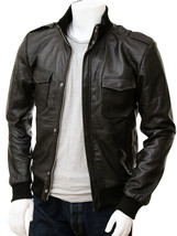 Men&#39;s Black Leather Bomber Jacket Belgrade - $1,491.19 MXN