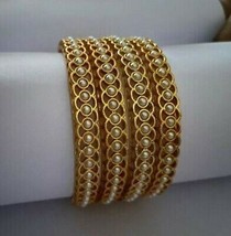 Indian Bollywood Style Gold Plated Bangle Bracelet Bridal Pearl Jewelry Set - £15.17 GBP