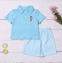 NEW Boutique Boys Ice Cream Short Sleeve Polo Shirt &amp; Shorts Outfit Set - £10.73 GBP