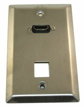 Wall Plate: Keystone Hdmi And 1 Keystone Hole - Stainless Steel - £19.97 GBP